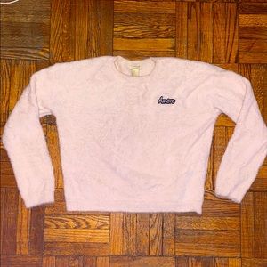 Forever 21 Fuzzy baby pink “Amore” crew neck